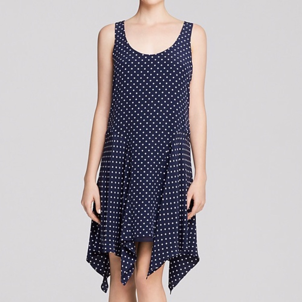 Lauren Ralph Lauren Navy Blue Polka Dot Silk Dress